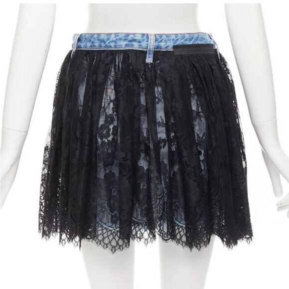 NWT Unravel Project Black Lace overall Denim Skirt, size 25 - Picture 3 of 9